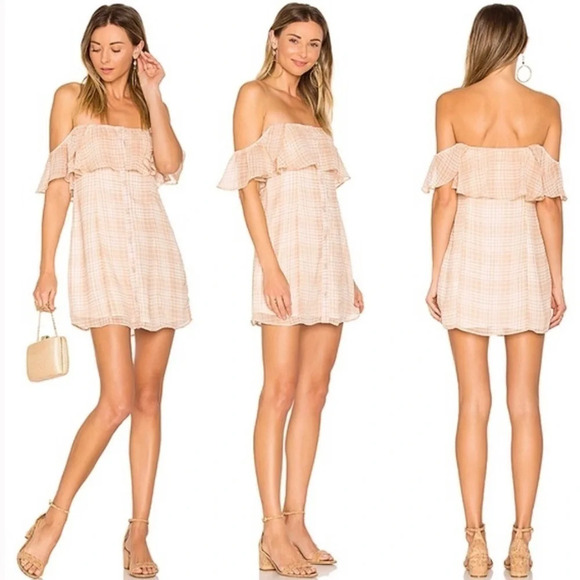 Privacy Please Norval Plaid Ruffle Off-Shoulder Mini Dress Coquette Flowy Chic M - Picture 2 of 11